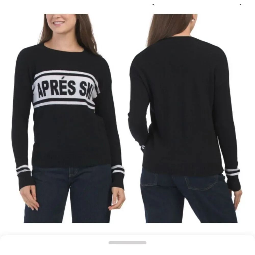 Aspen 100% cashmere Apres Ski black/white sweater size L NWT